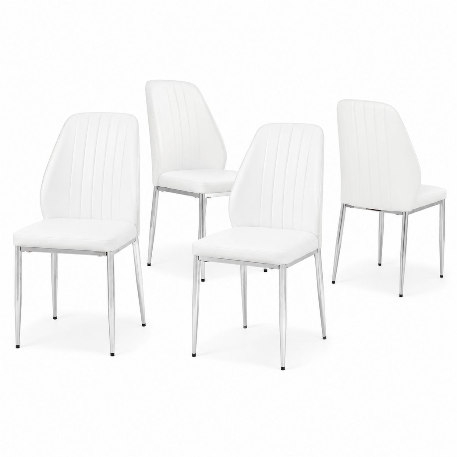 Lot de 4 Chaises de Salle à Manger en Similicuir Blanc avec Pieds en Métal Chromé