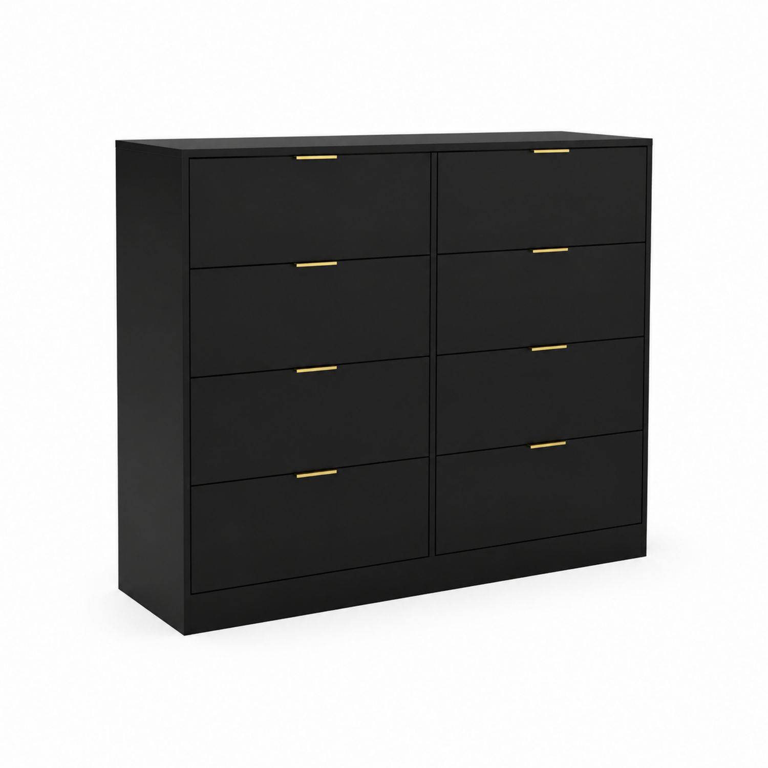 Commode en bois noir 8 tiroirs avec poignées en métal doré