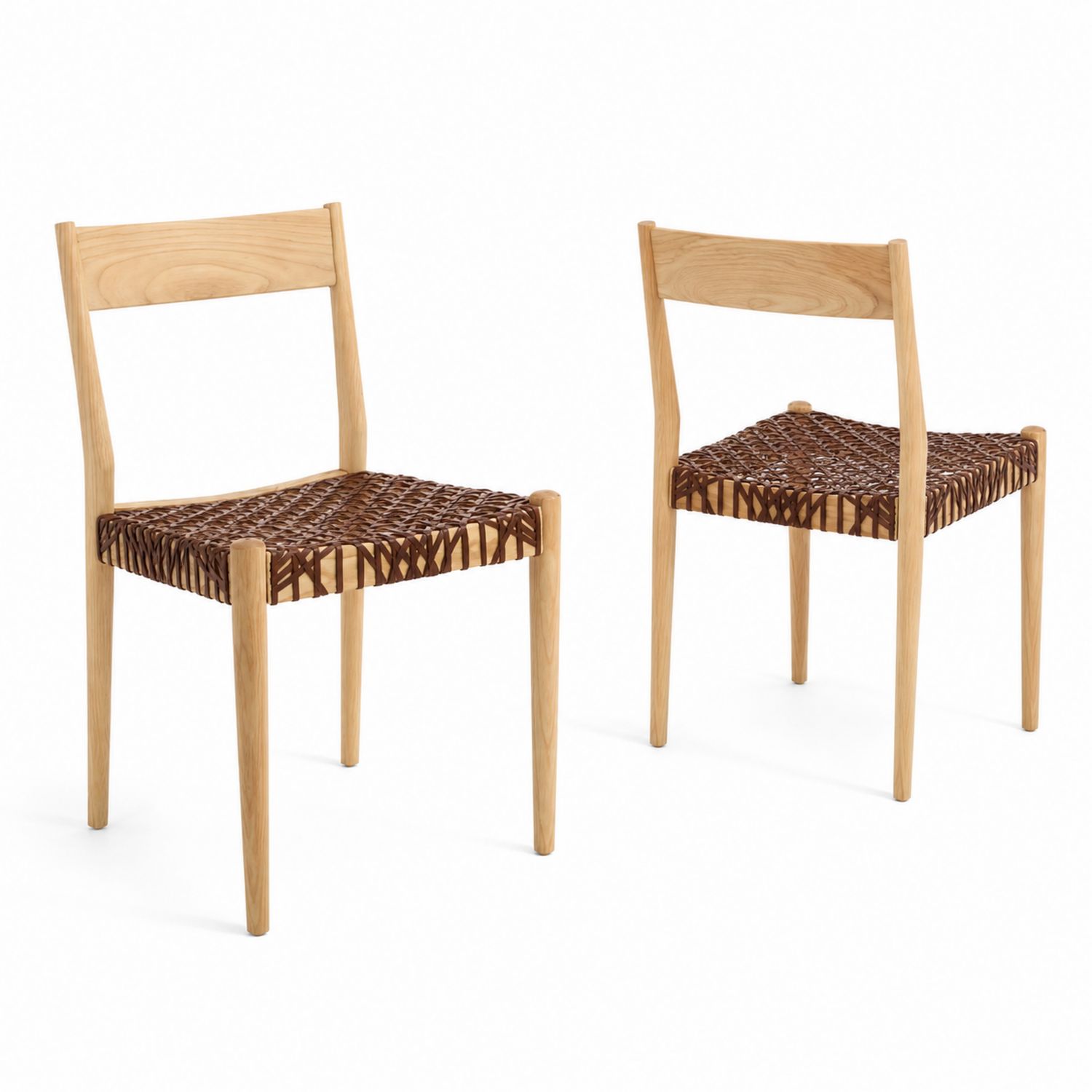 Chaises en bois avec assise en fibres synthétiques tressées Lot de 2
