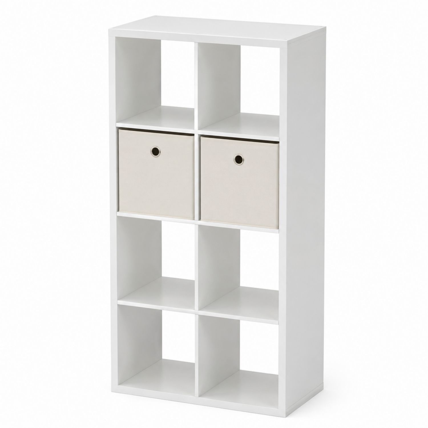 Étagère de rangement en bois avec paniers en tissu Blanc Beige