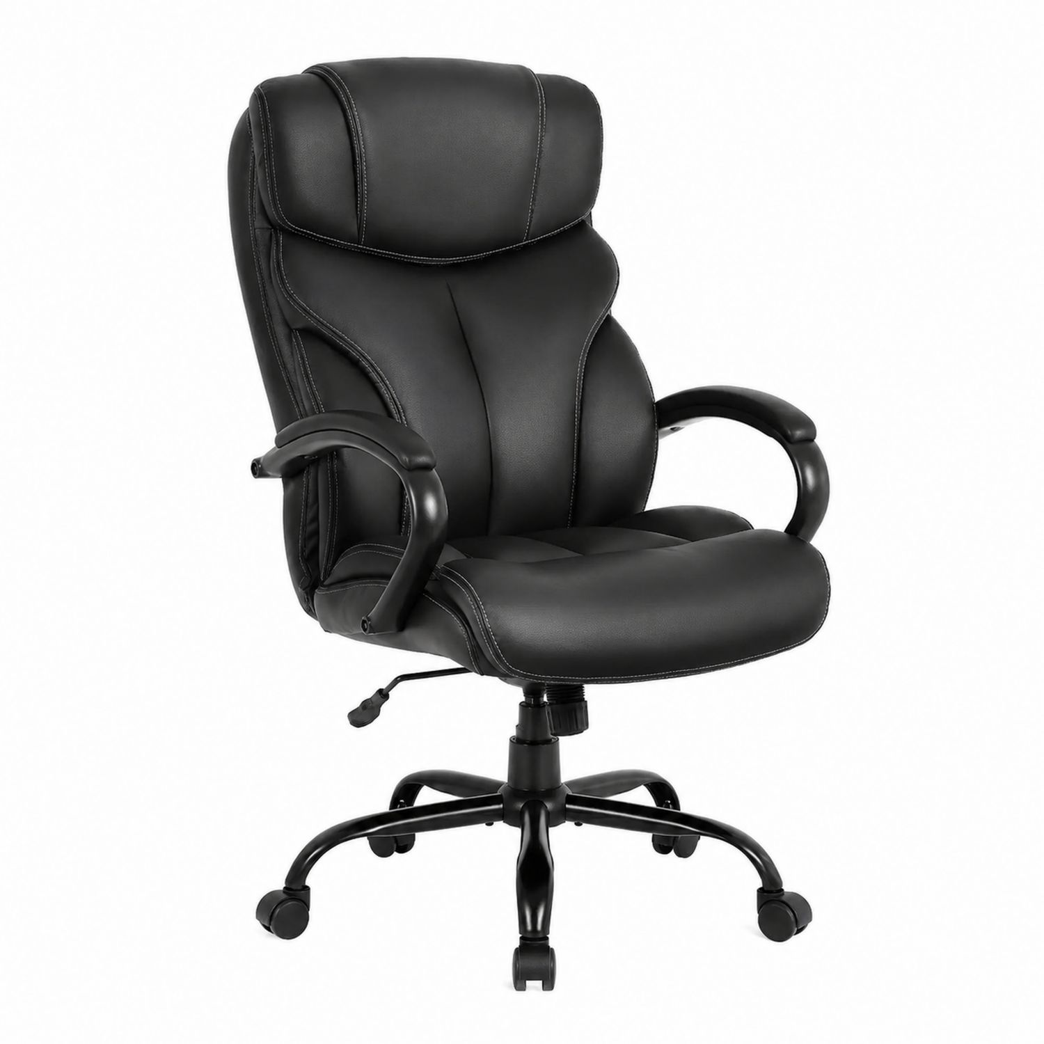 Chaise de bureau en cuir synthétique noir avec accoudoirs et base pivotante
