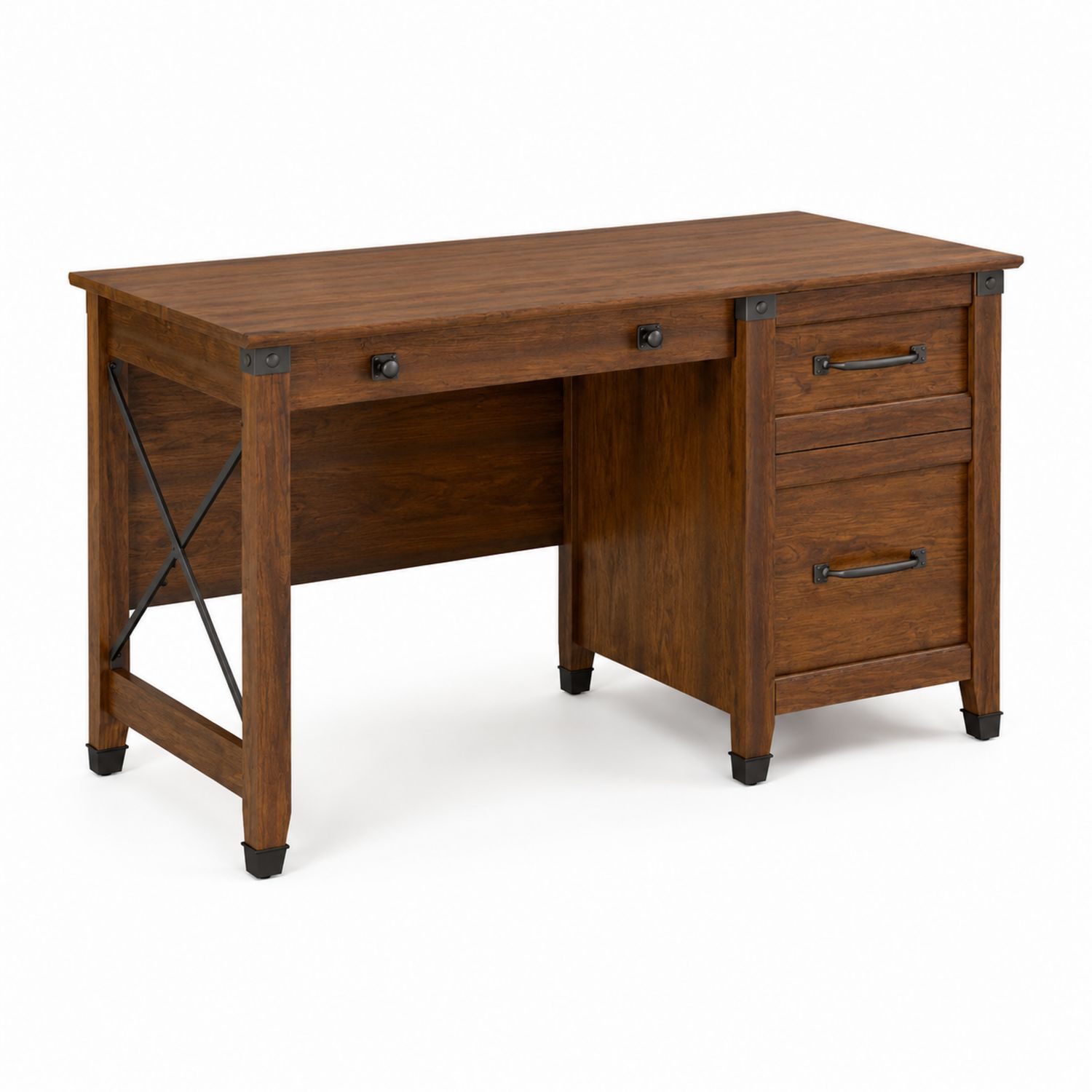 Bureau en bois et métal avec tiroirs Brun