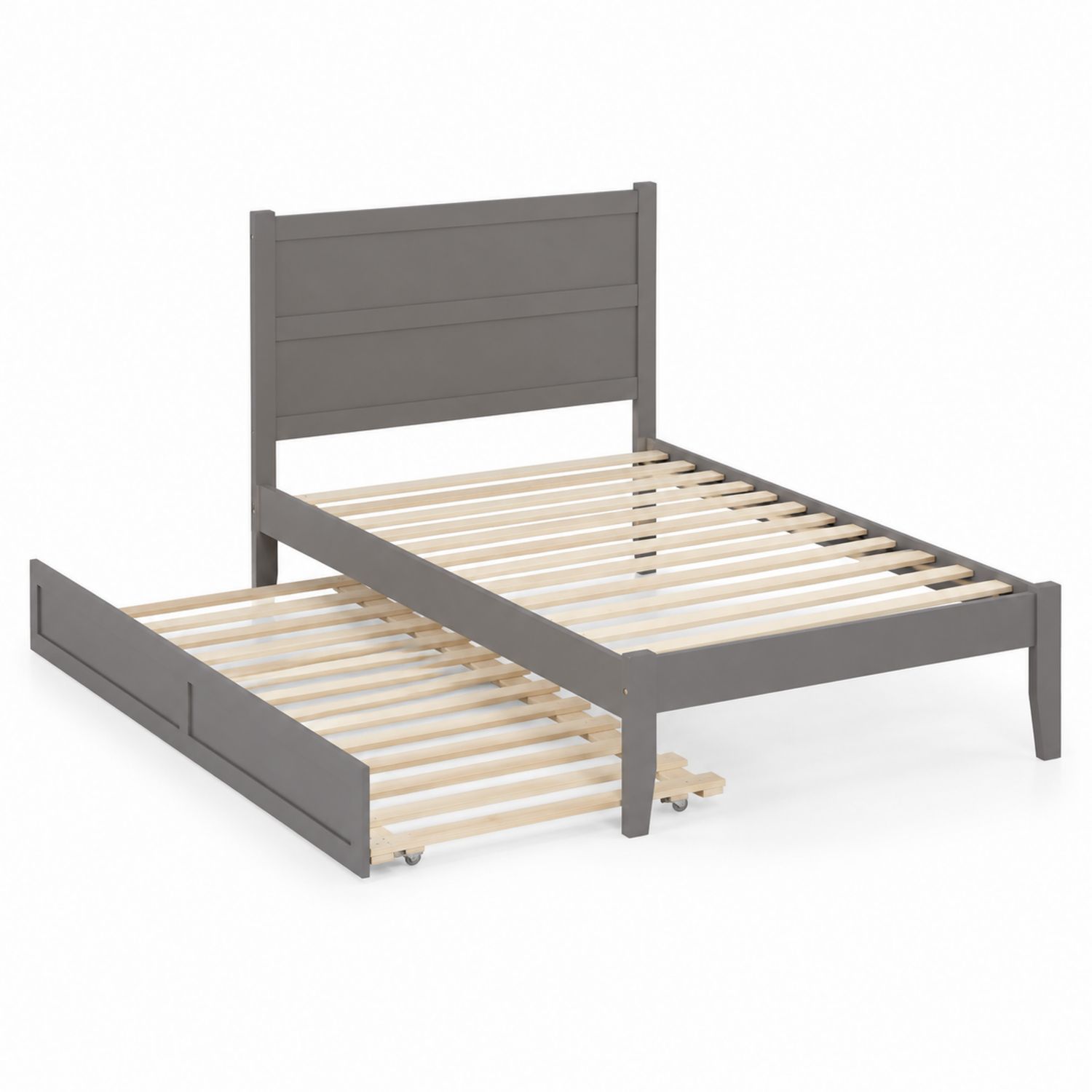 Lit simple en bois avec lit gigogne 190x90 cm Gris
