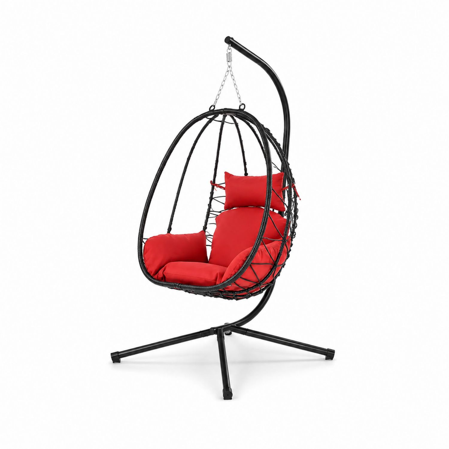 Chaise Suspendue en Résine et Acier avec Coussins Rouges