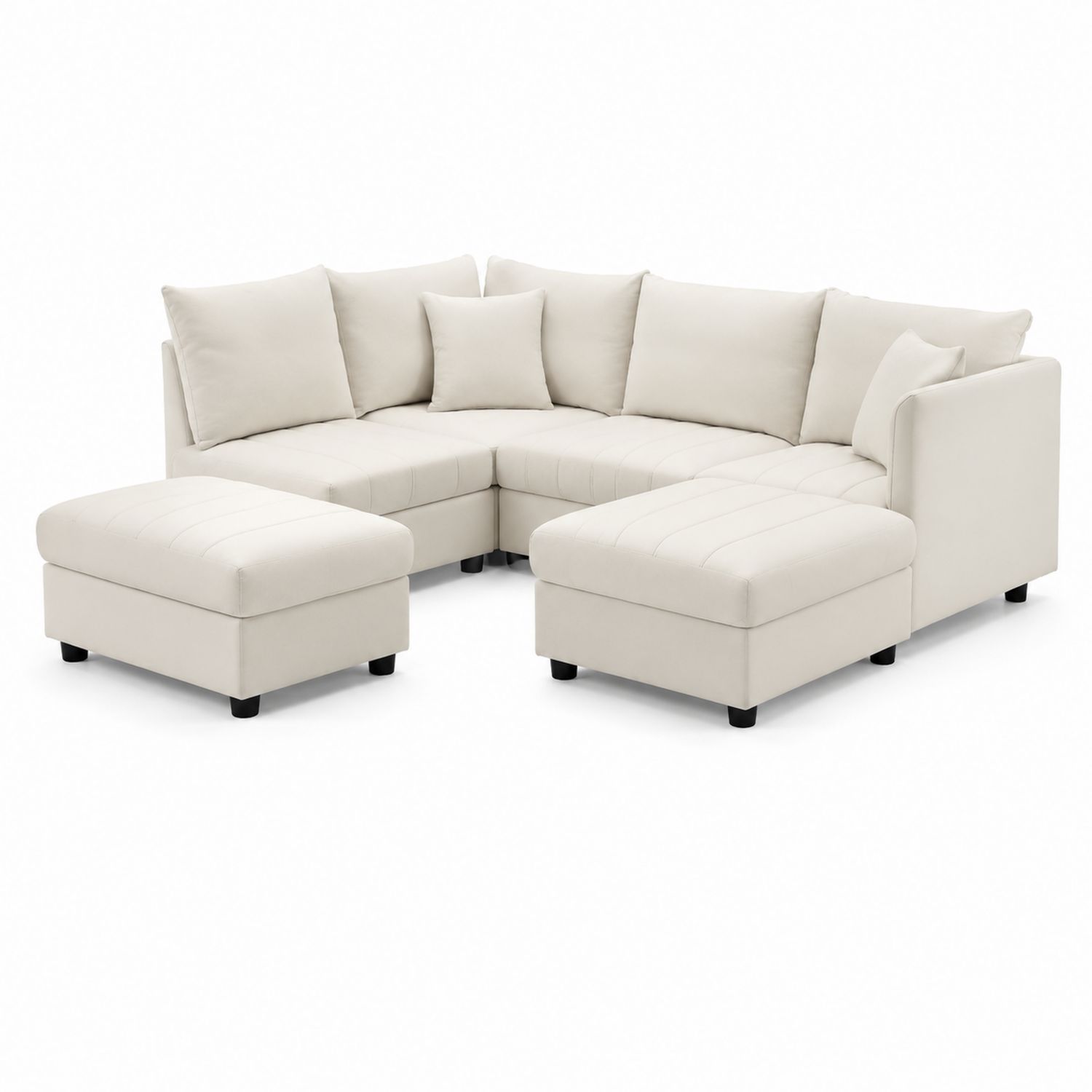 Canapé d'angle en tissu modulable 5 places Beige