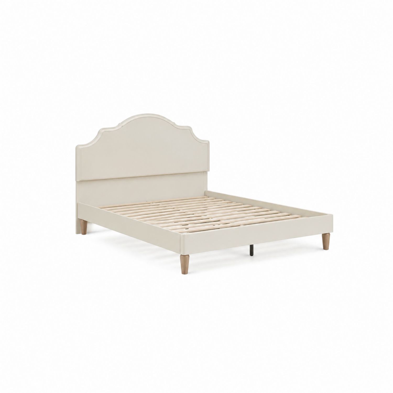 Lit Double en Bois Crème avec Tête de Lit Arquée 200x160 cm