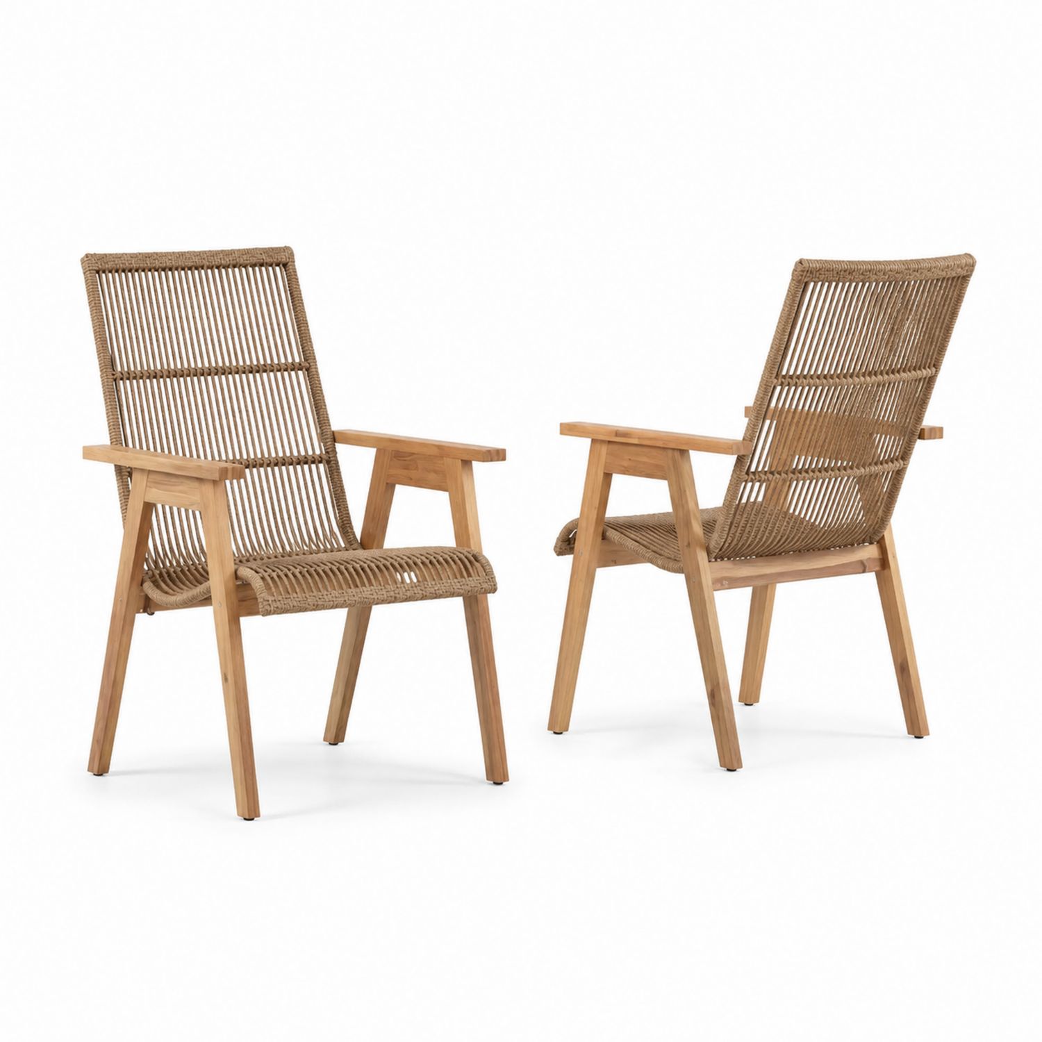 Chaises d'extérieur en bois de teck et corde, lot de 2