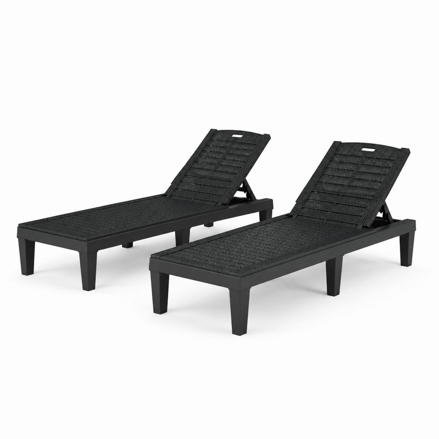 Lot de 2 Chaises Longues Extérieur Résine Tressée Noire