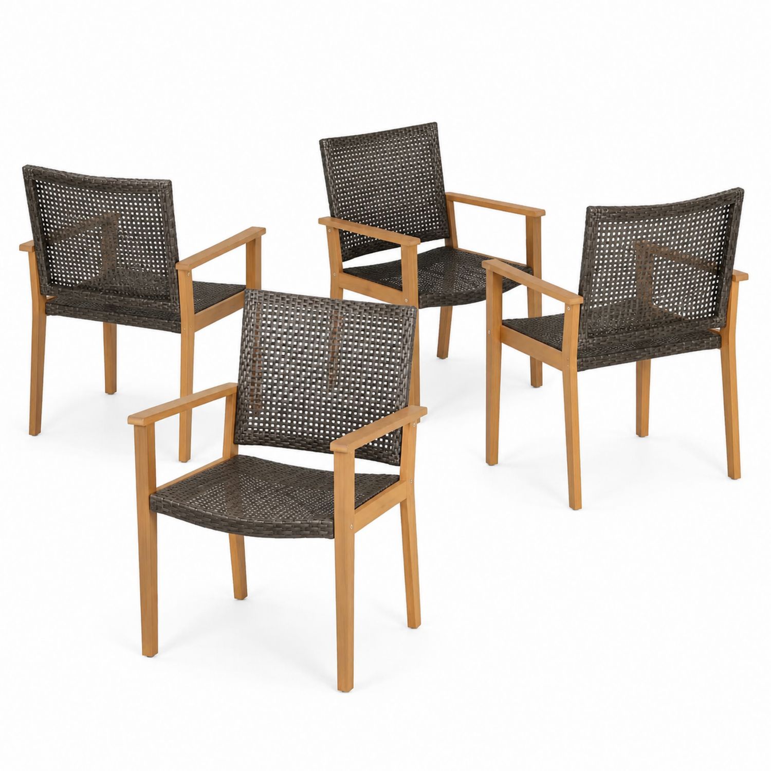Set de 4 chaises en bois et rotin pour extérieur