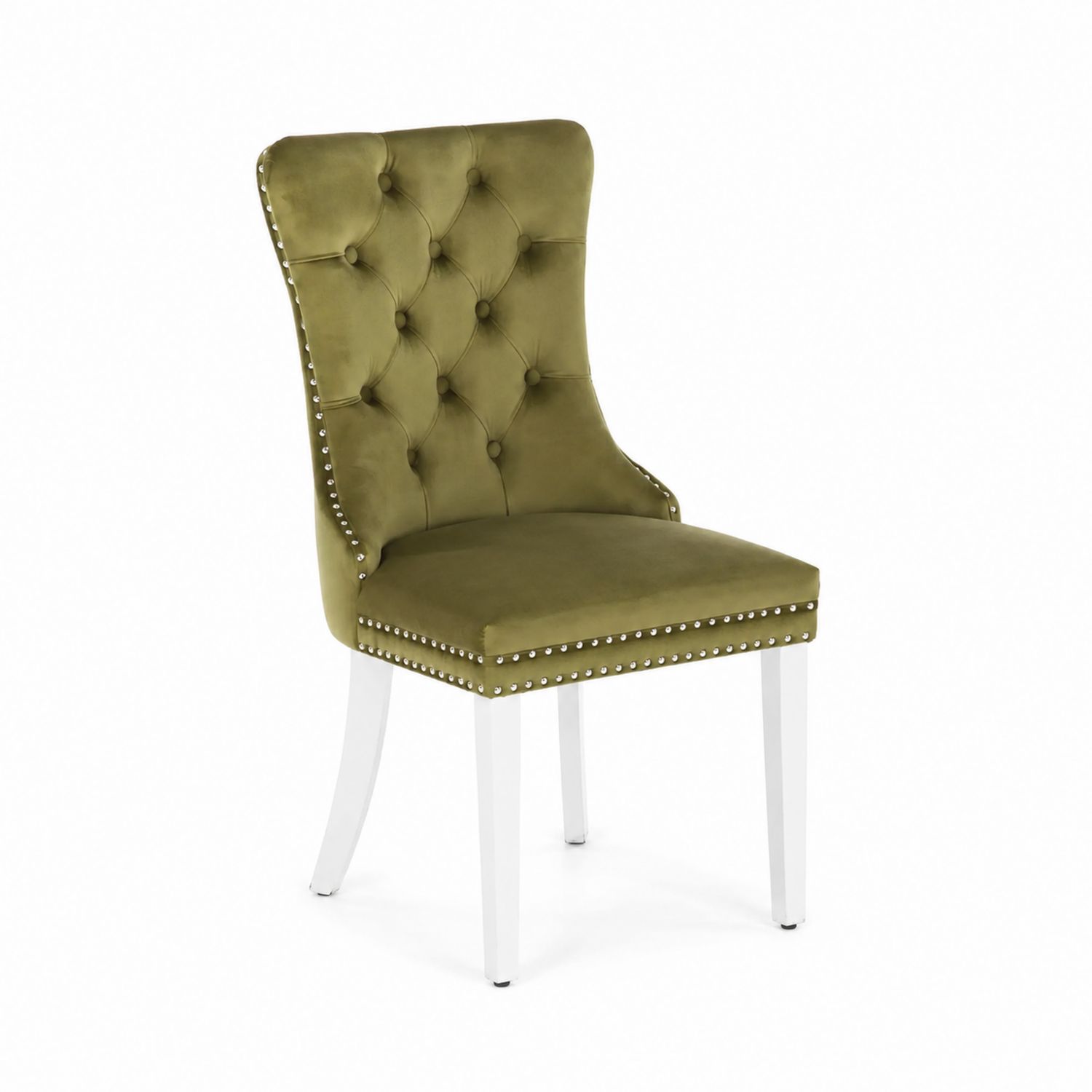 Chaise en velours vert avec pieds en bois