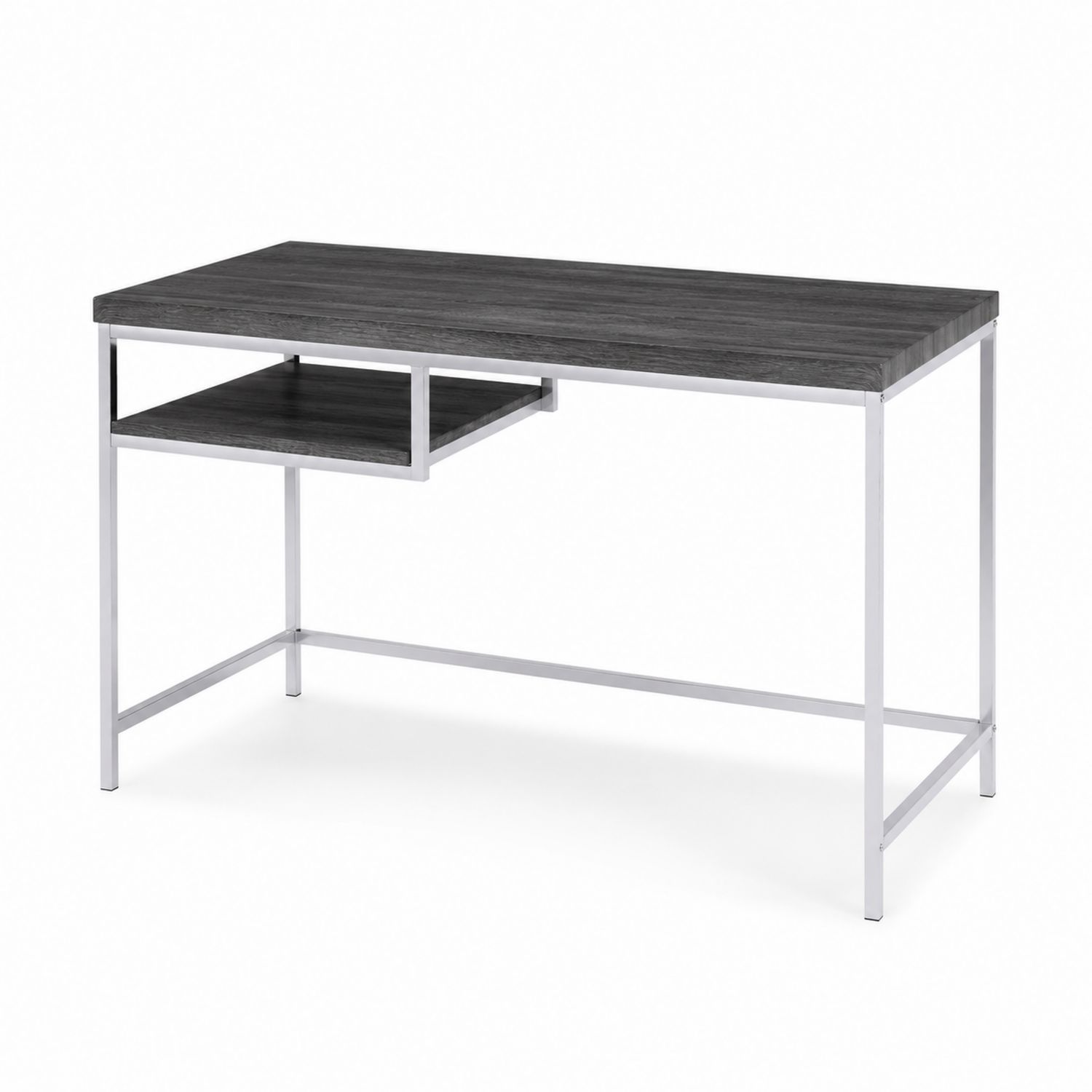 Bureau Rectangulaire 120x60cm Bois Composite Gris et Métal Argent