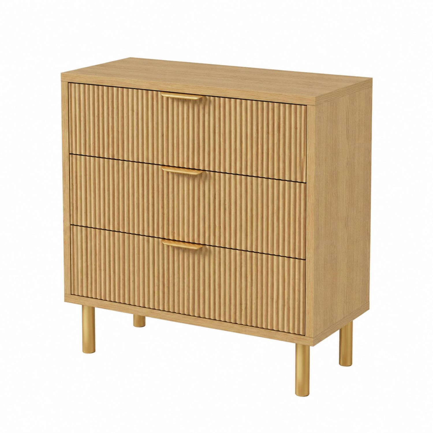 Commode en chêne avec poignées et pieds en métal