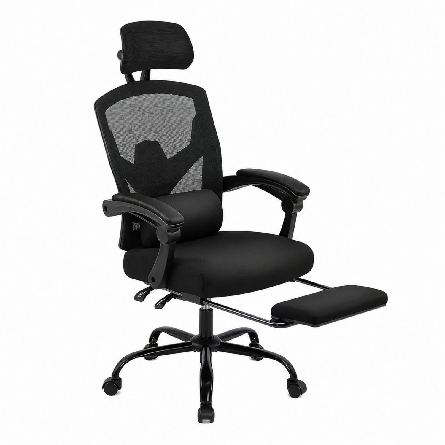 Chaise de bureau ergonomique en maille avec repose-pieds réglable, Noir