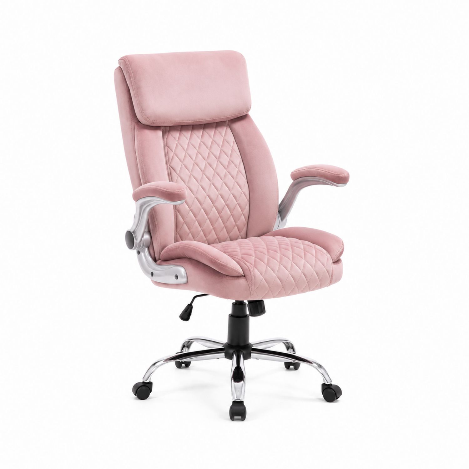 Chaise de bureau en velours rose avec accoudoirs