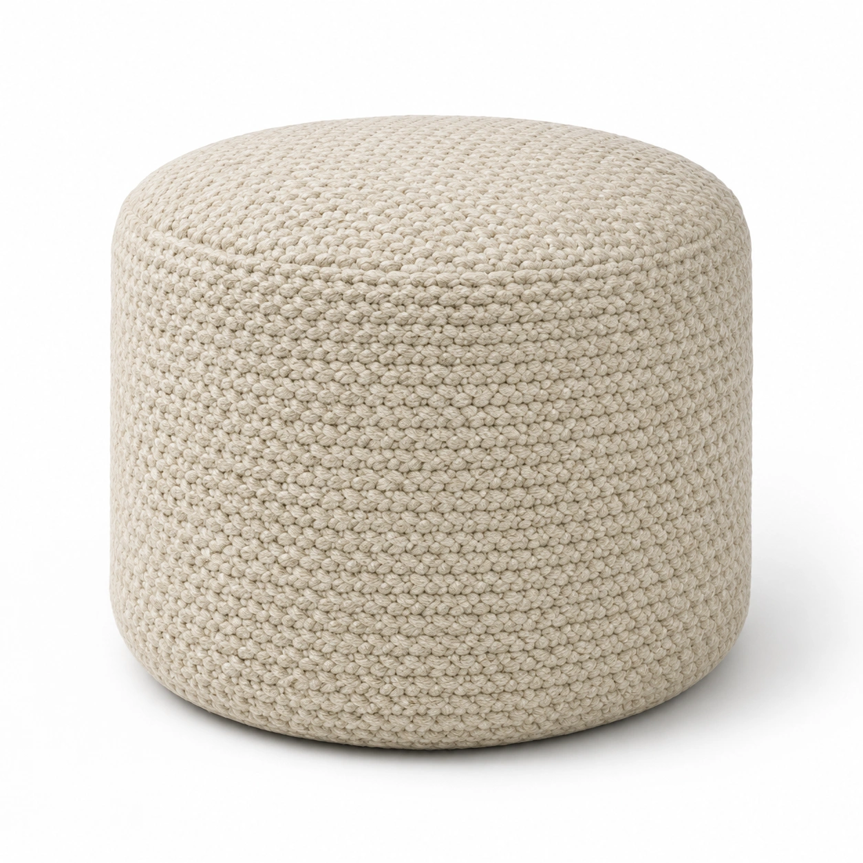 Puff redondo de punto color beige