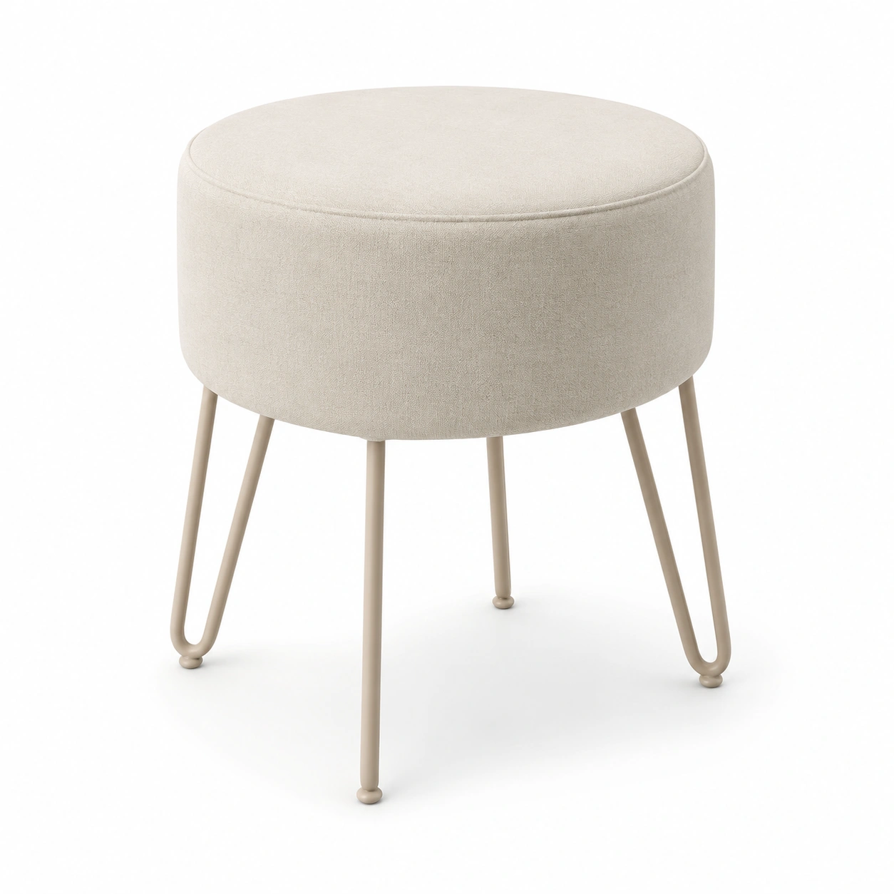 Puff redondo de tela color beige claro