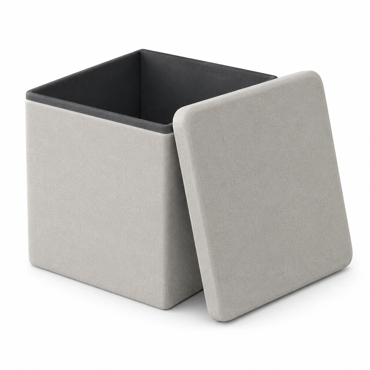 Puff cuadrado con almacenamiento gris claro