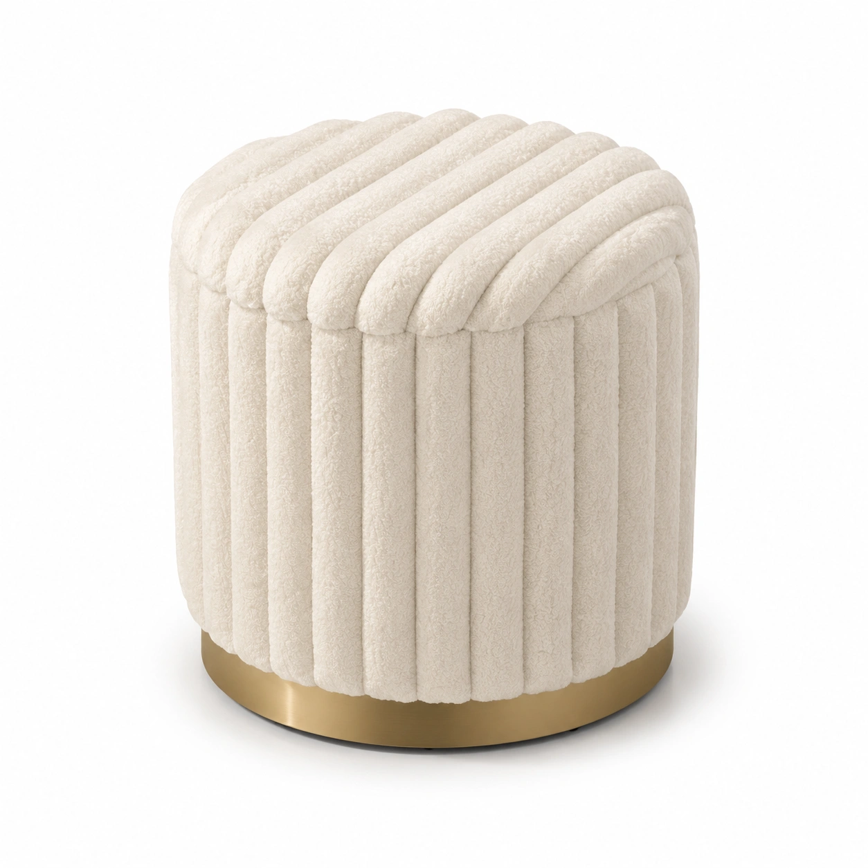 Puff redondo de terciopelo con rayas color beige