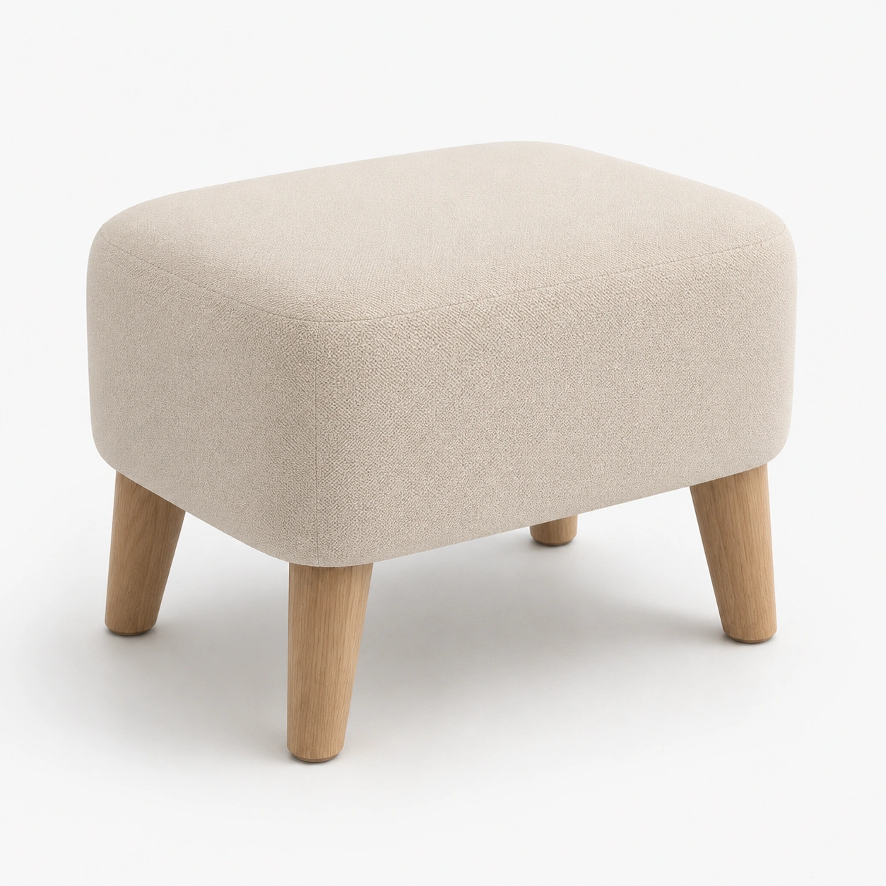 Puff cuadrado con patas de madera color beige