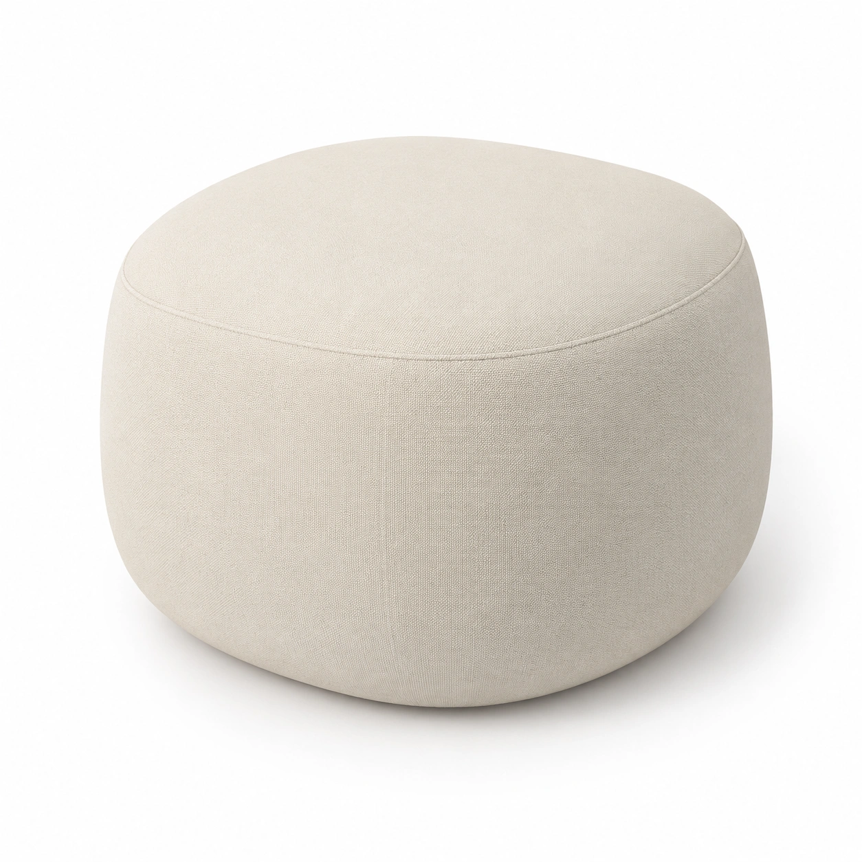 Puff redondo acolchado de tela color beige