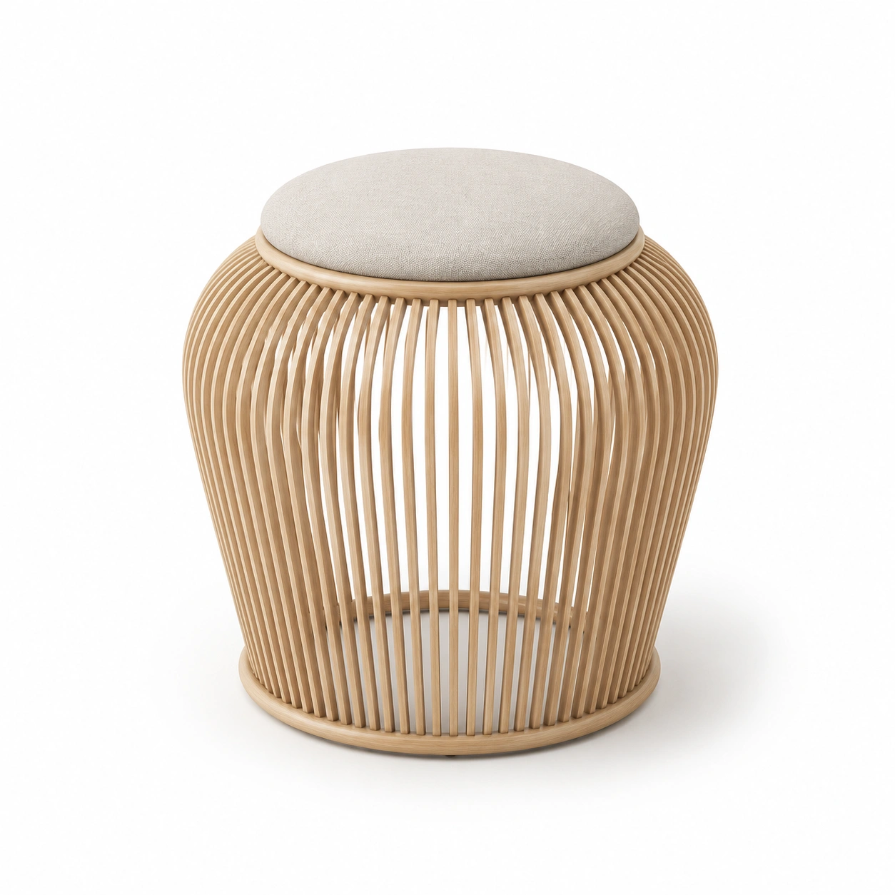 Puff redondo con estructura de madera