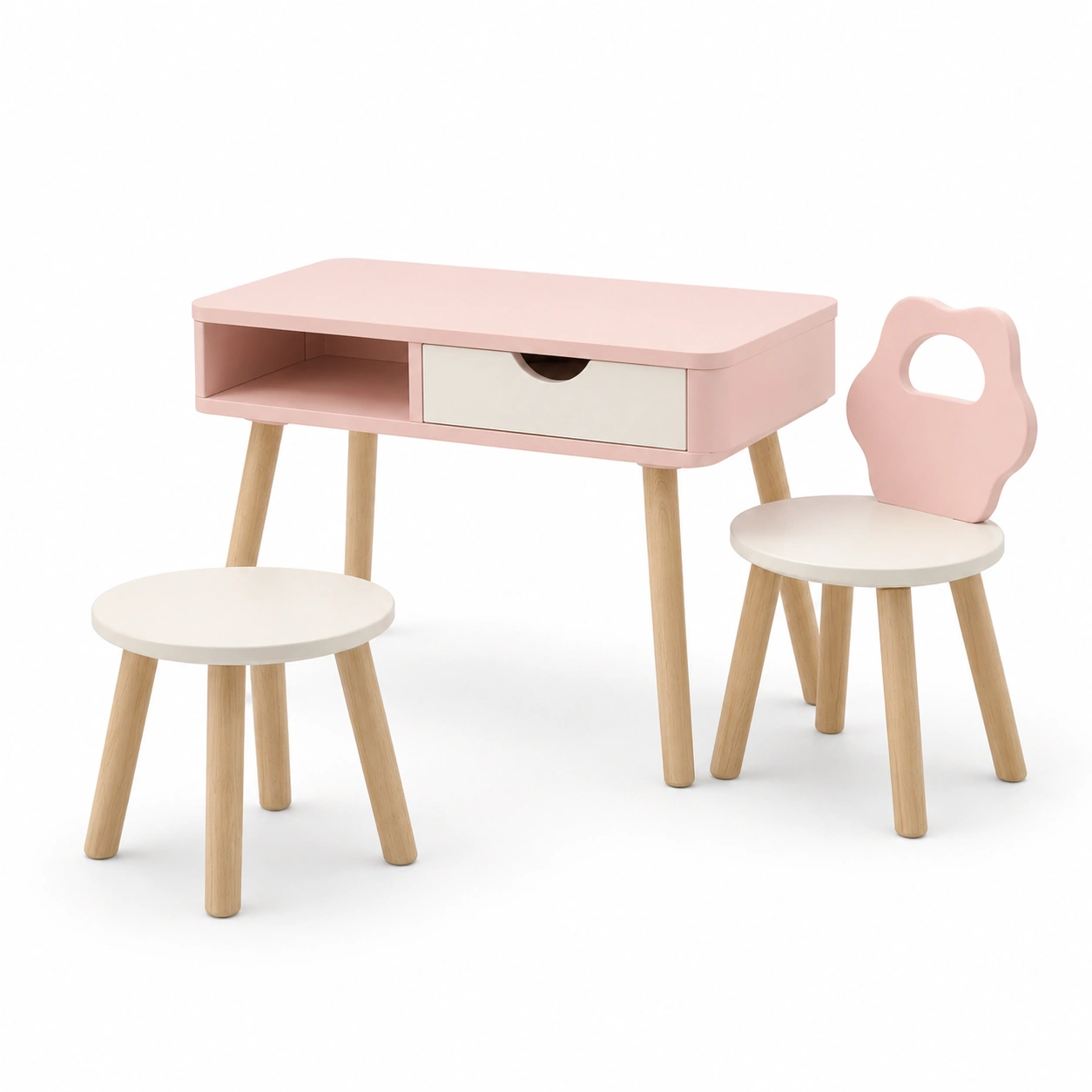 Juego de escritorio y silla infantil rosa