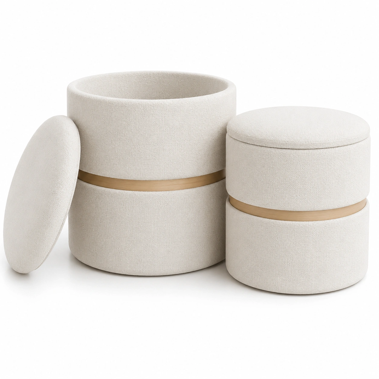 Set de 2 puffs de almacenamiento redondos