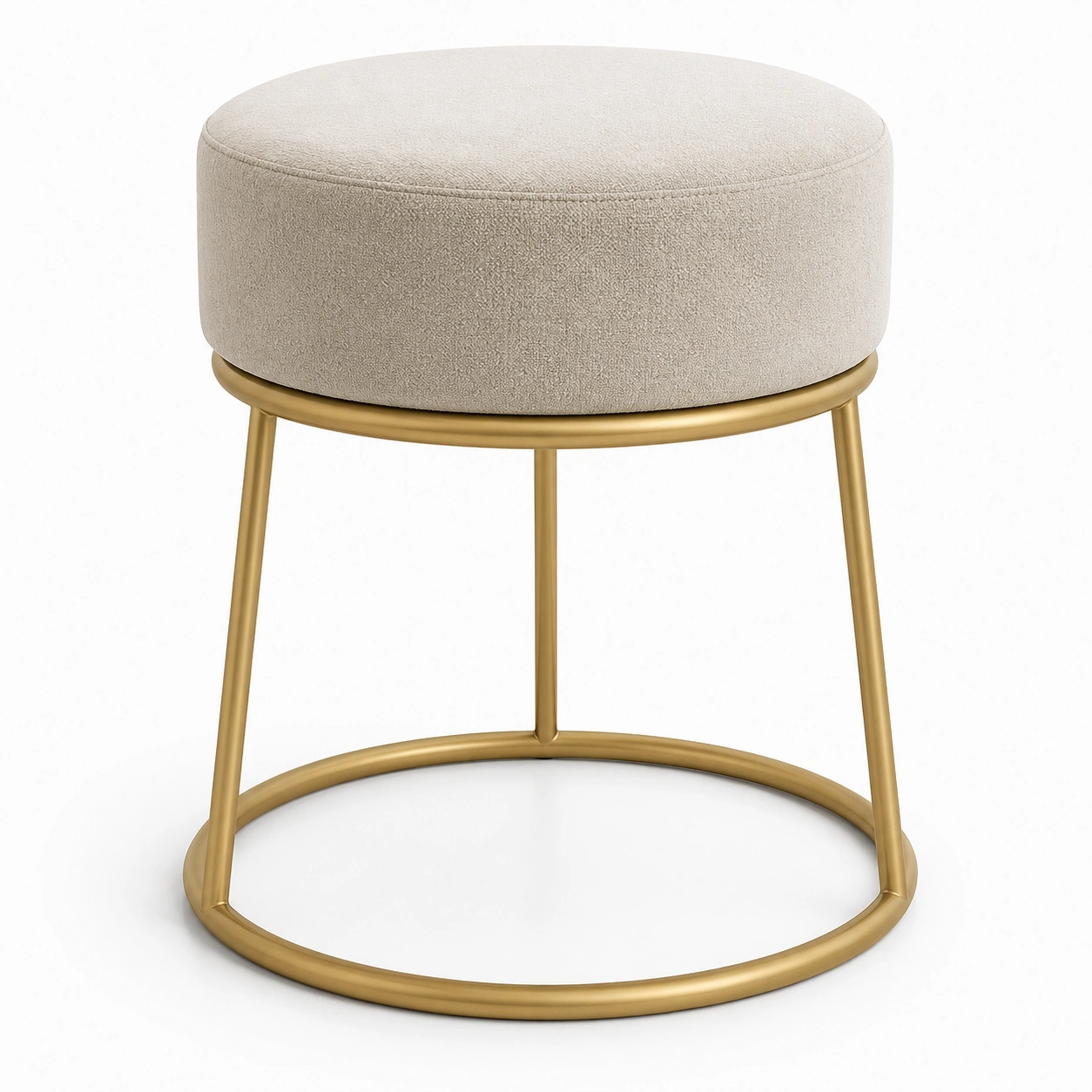 Puff redondo color marfil con patas metalicas