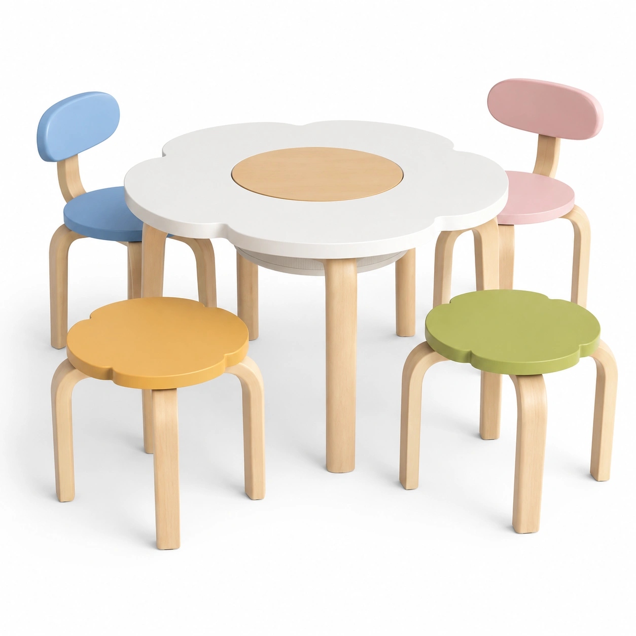 Conjunto de mesa y sillas infantil con diseño de flores