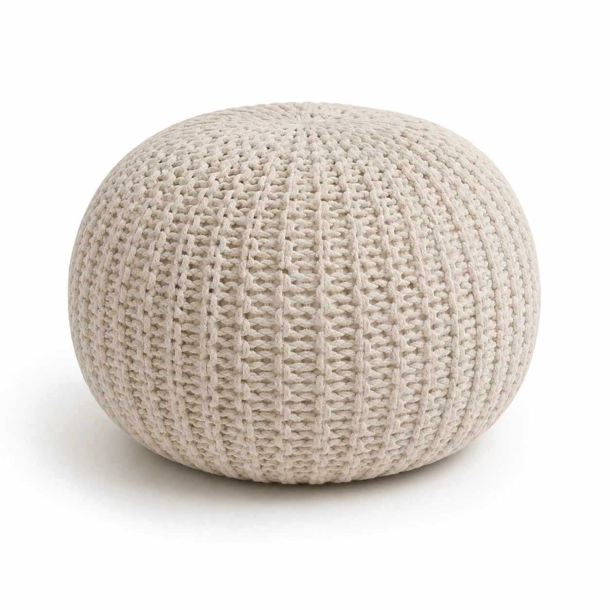 Puff redondo de punto color marfil