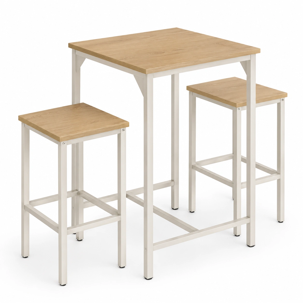 Conjunto de mesa cuadrada blanca con dos taburetes