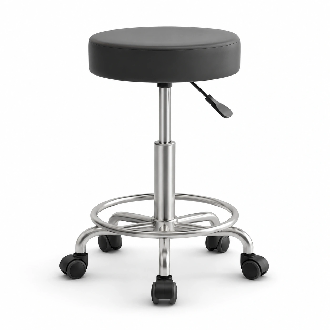 Taburete redondo ajustable con ruedas negro
