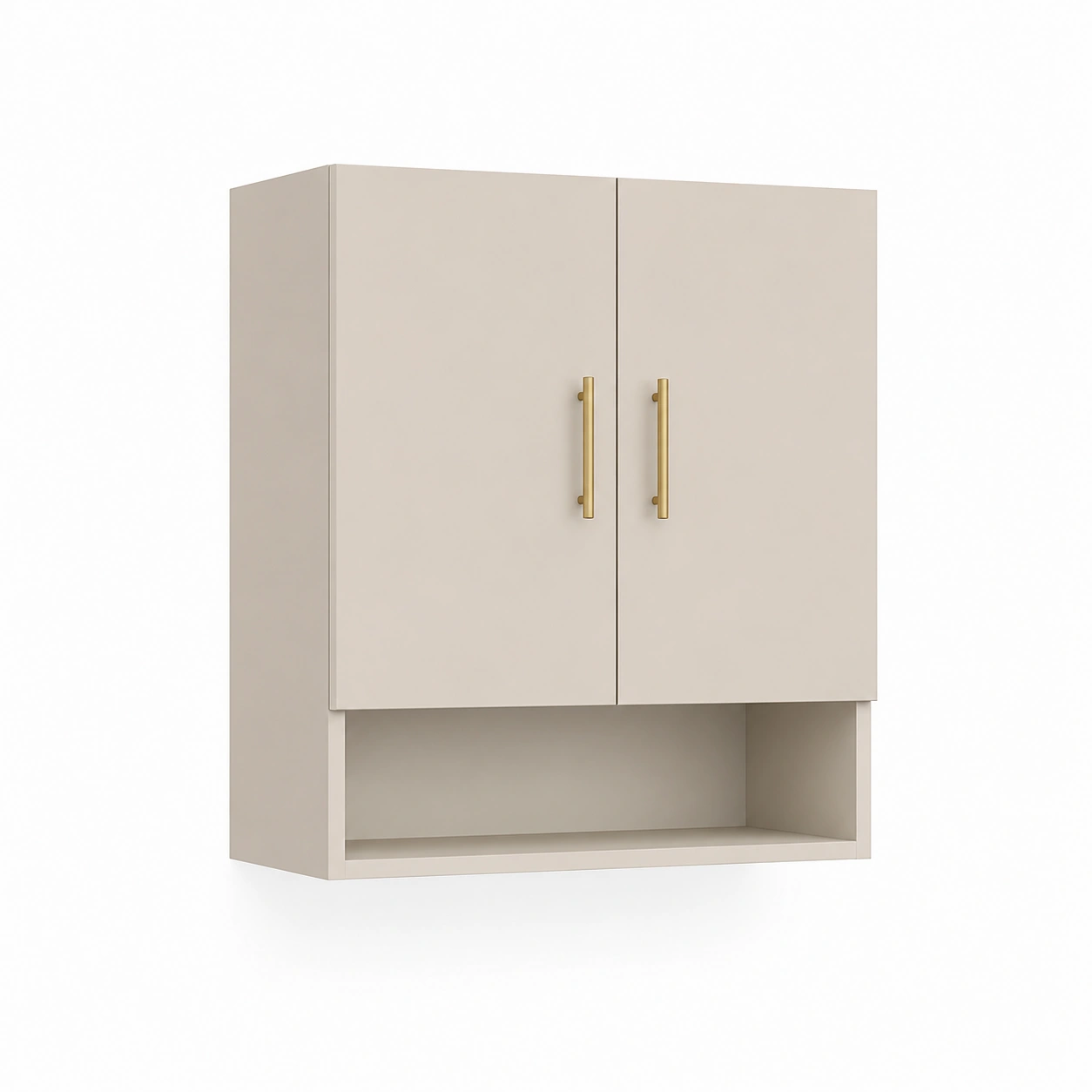 Armario de almacenamiento de 2 puertas color beige con estante abierto