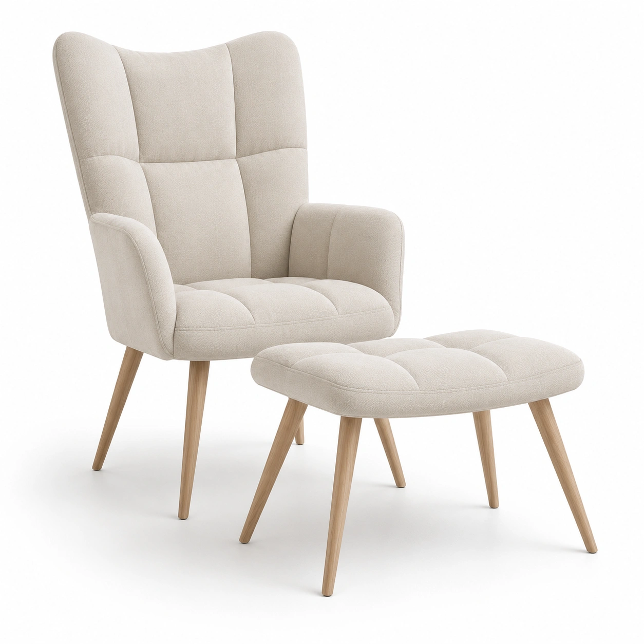 Conjunto de sillon con reposapies color marfil