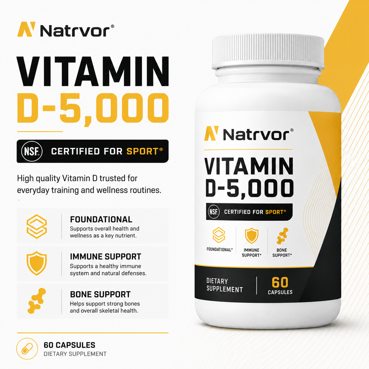 Vitamin D-5,000 | High Potency Vitamin D3 Supplement | NSF Certified for Sport®