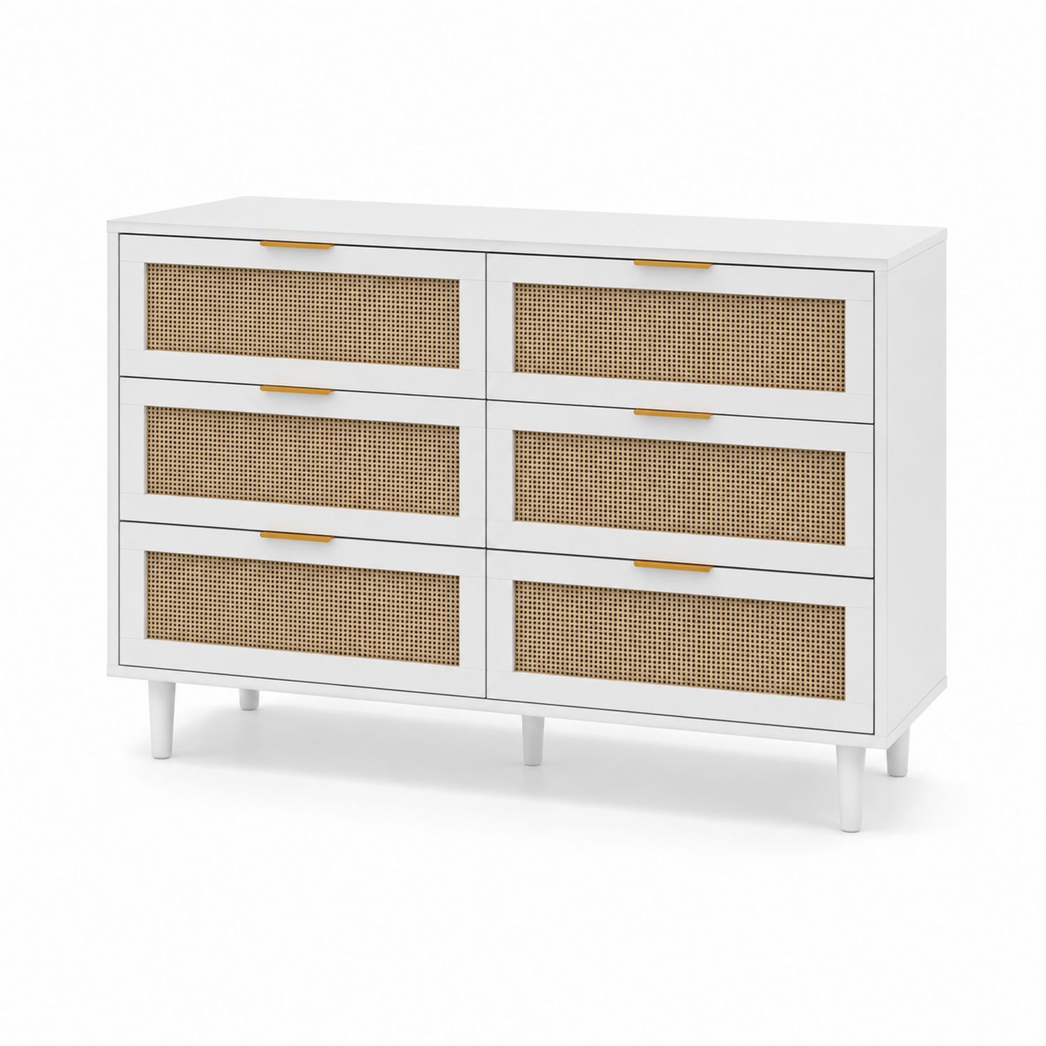 Commode en Bois et Rotin avec 6 Tiroirs Blanc-Zenloftch