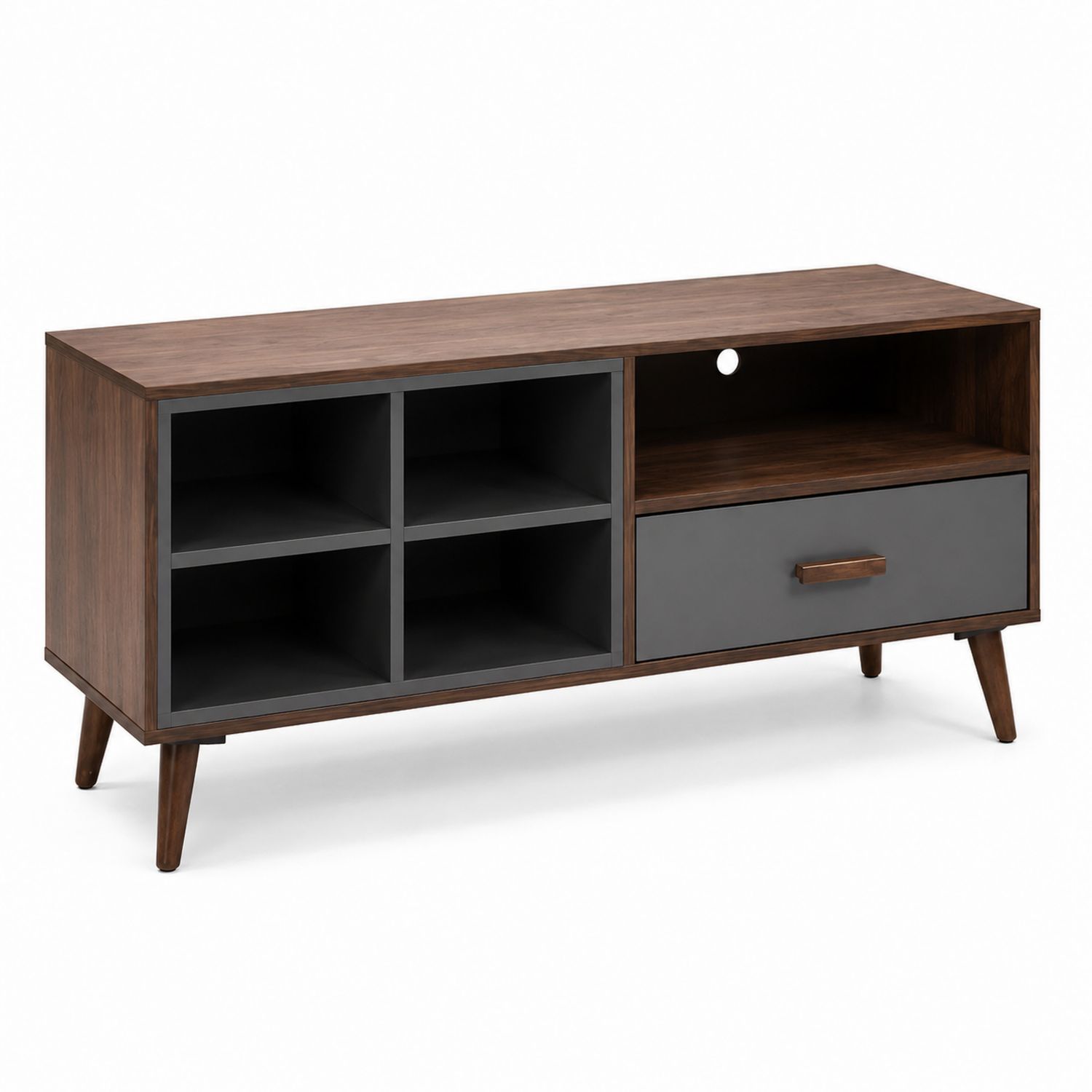 Meuble TV en bois avec étagères et tiroir 120x40x50cm Marron/Gris-Zenloftch