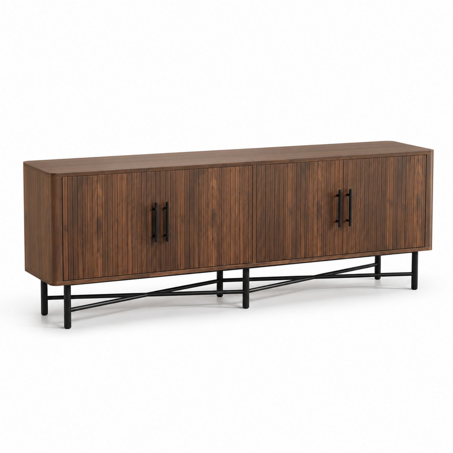Buffet en bois et métal, 200x40x75cm, Noyer-Zenloftch