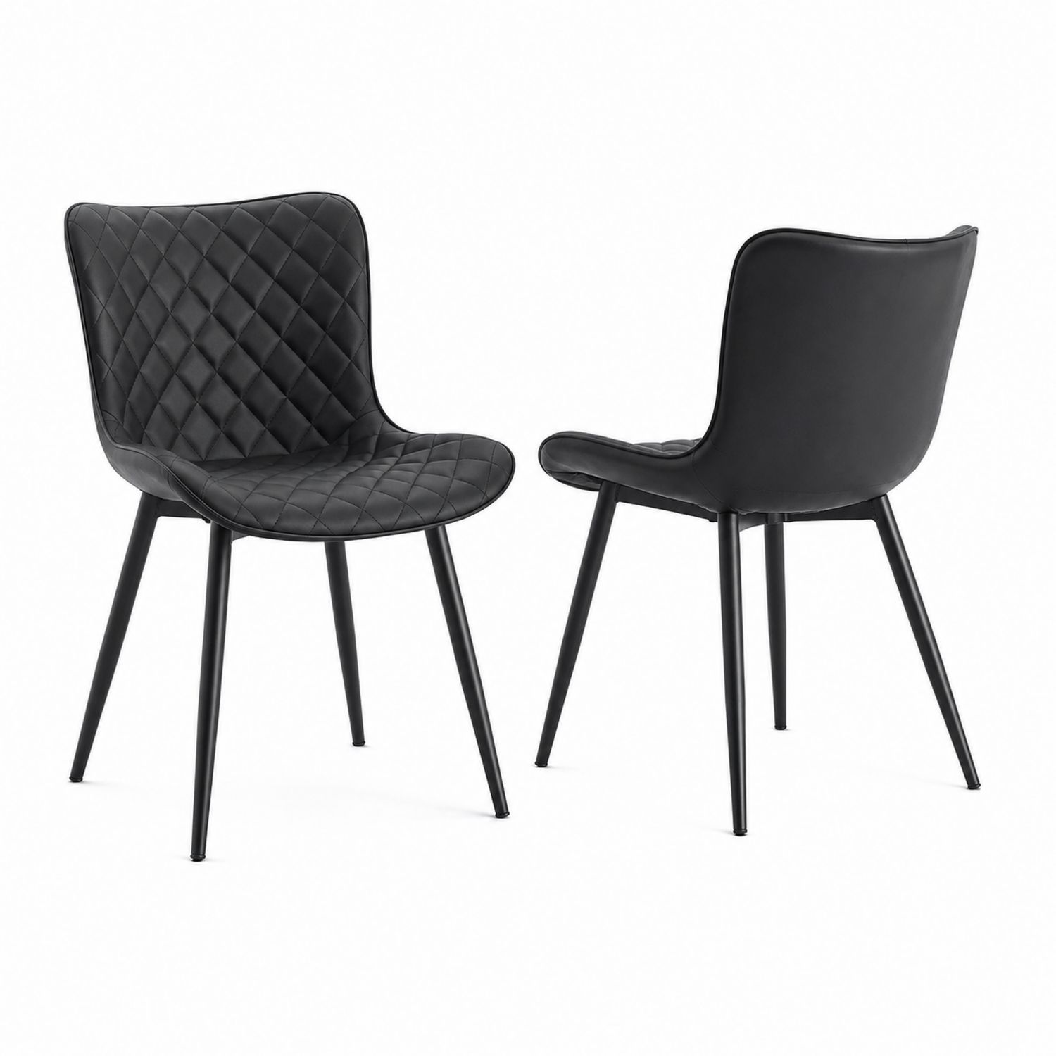 Lot de 2 chaises en cuir synthétique Noir avec pieds en métal-Zenloftch