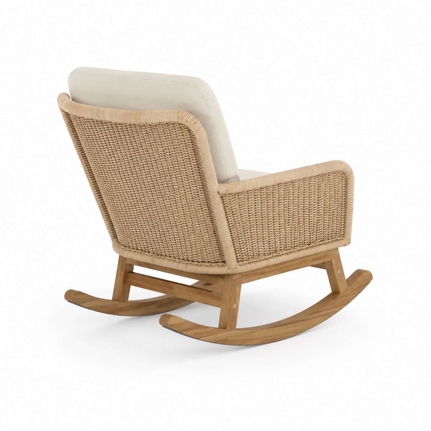 Fauteuil à bascule en rotin et bois avec coussins en polyester-Zenloftch