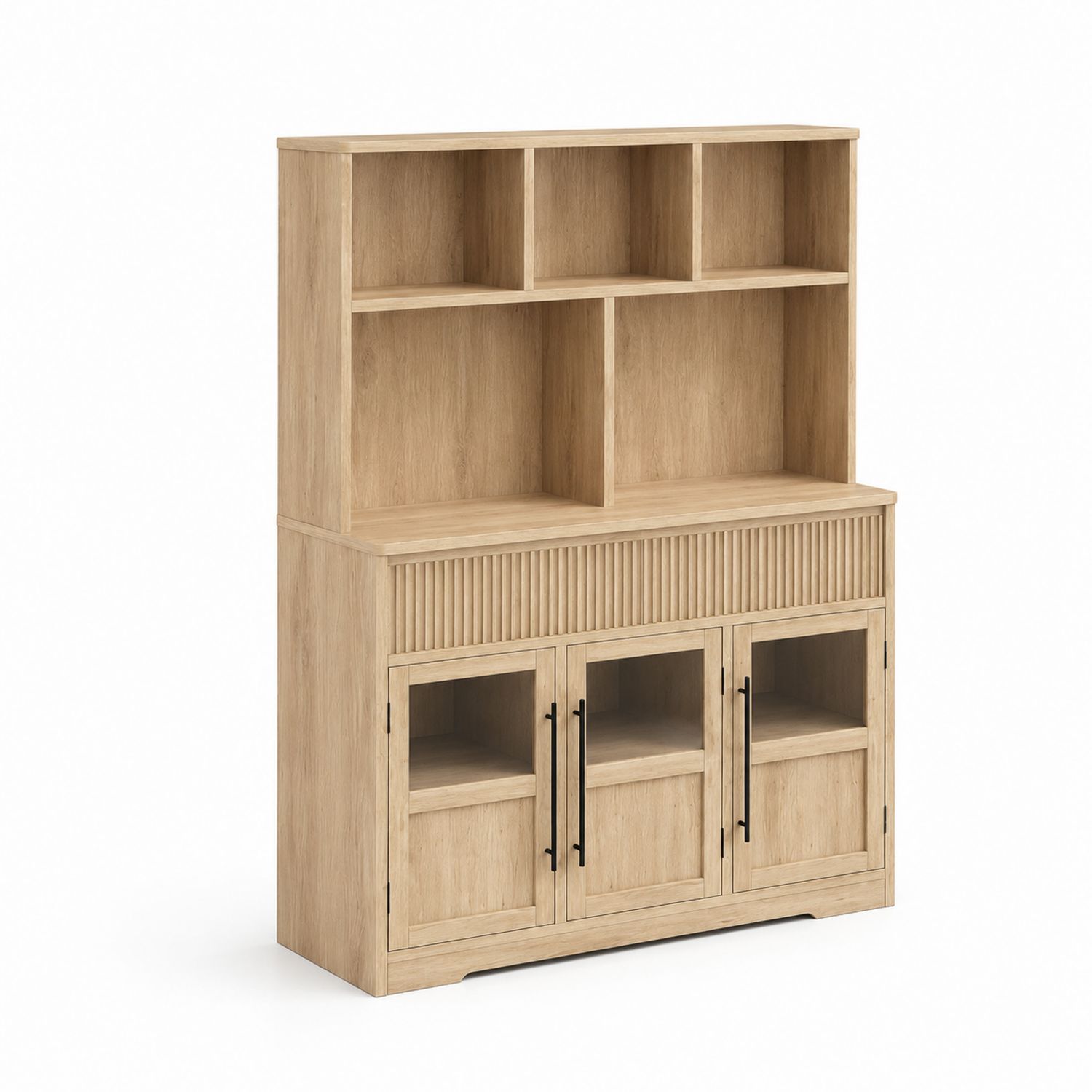 Buffet en bois d'ingénierie avec portes vitrées-Zenloftch