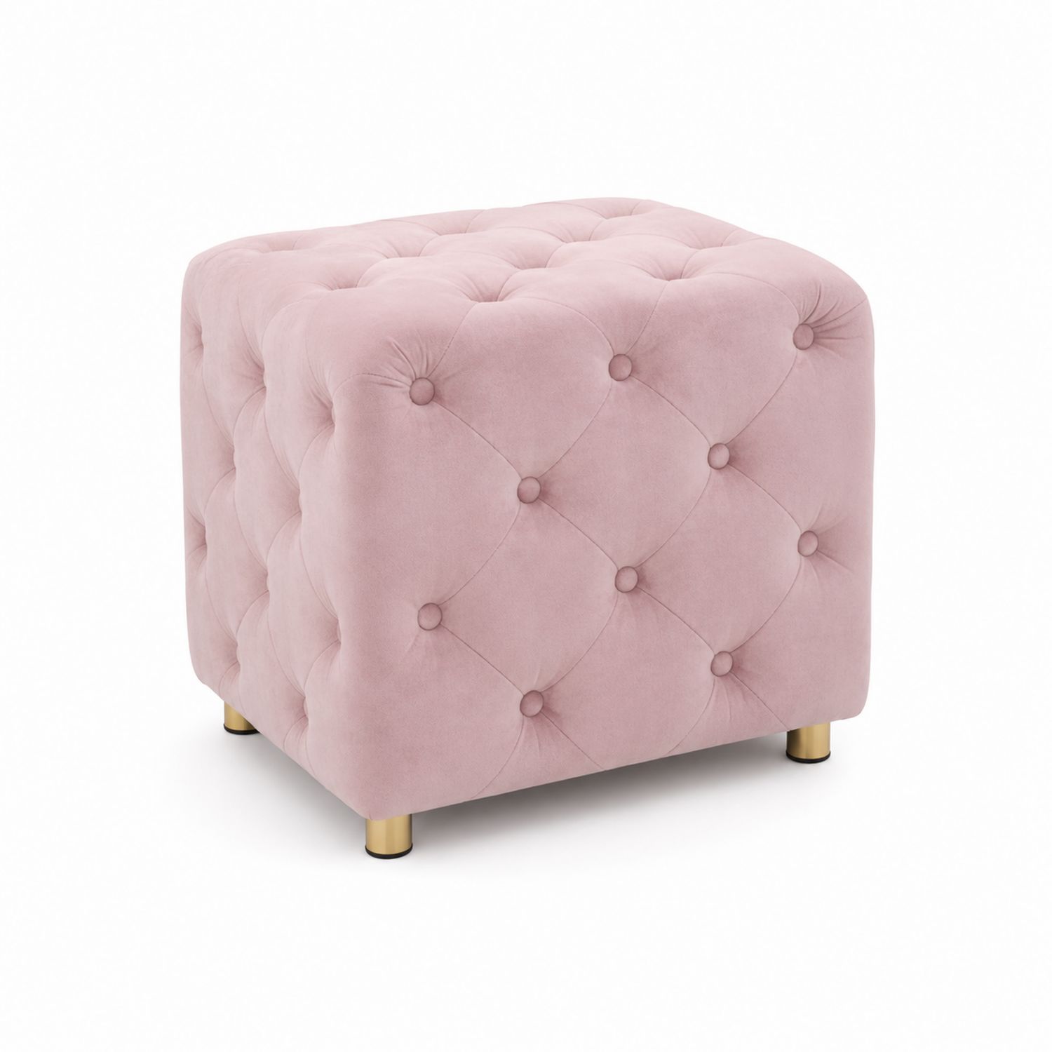 Pouf Carré en Velours avec Pieds Métalliques Rose-Zenloftch