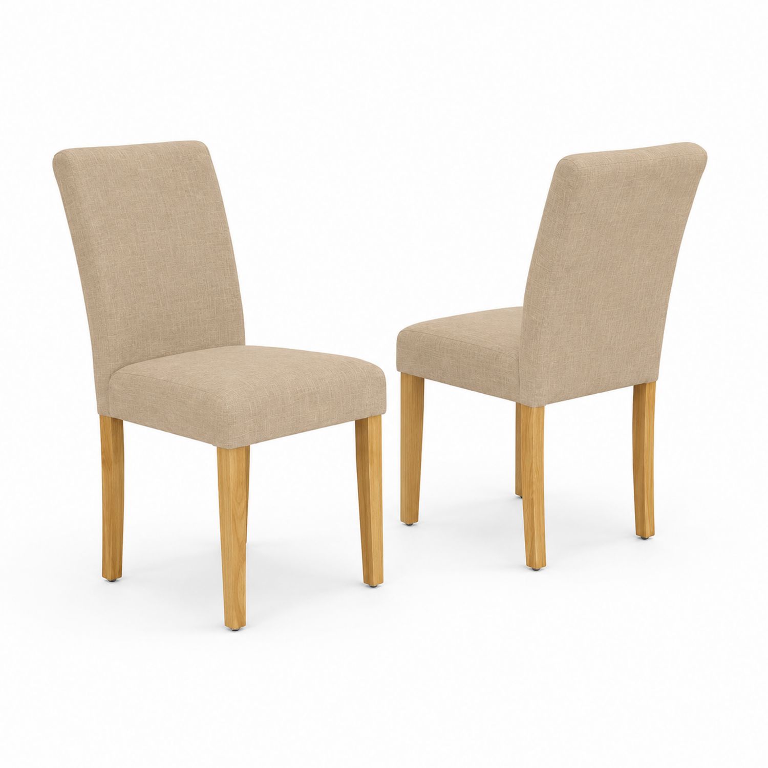 Chaises de salle à manger en tissu lin beige avec pieds en bois, lot de 2-Zenloftch
