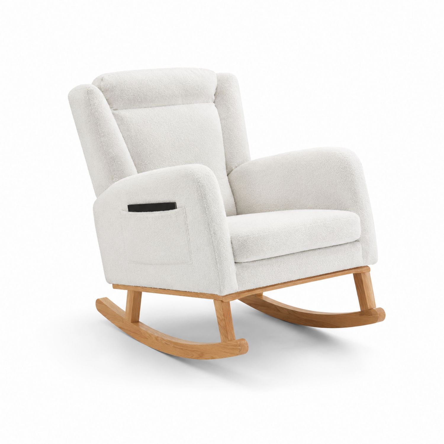 Fauteuil à bascule en bois et tissu bouclé Blanc-Zenloftch