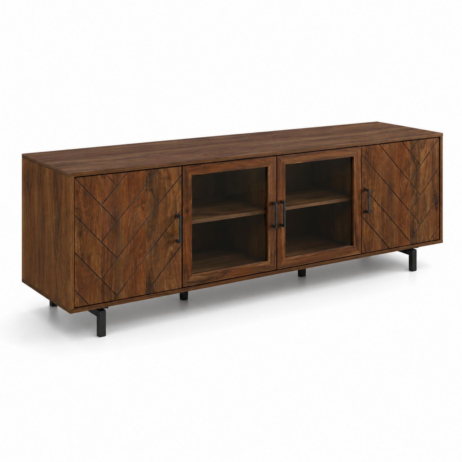 Meuble TV en bois avec portes vitrées et métal 180x40x60 cm Marron-Zenloftch