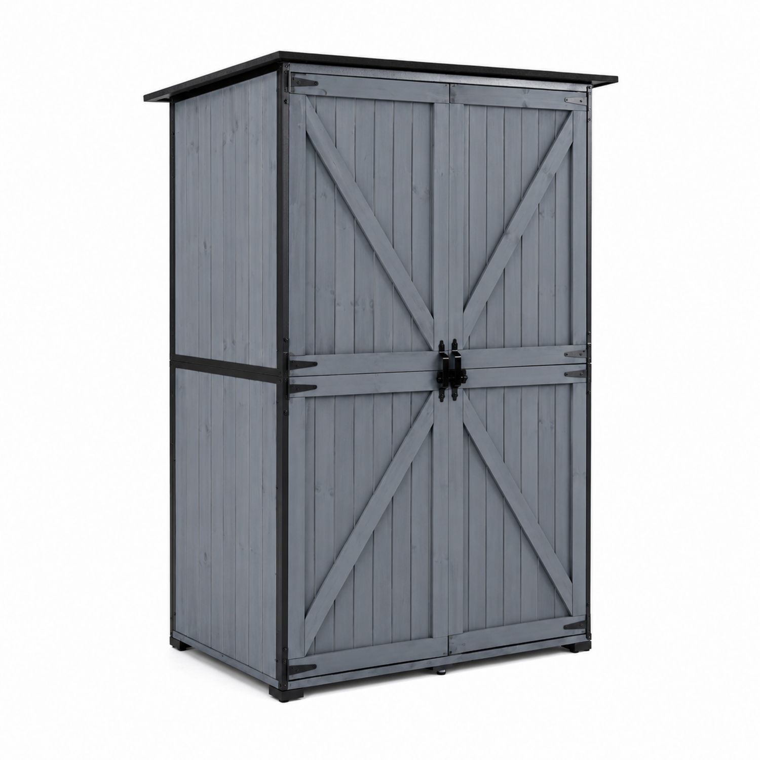 Armoire de Rangement Extérieure en Bois avec Double Porte Effet Vieilli Gris-Zenloftch