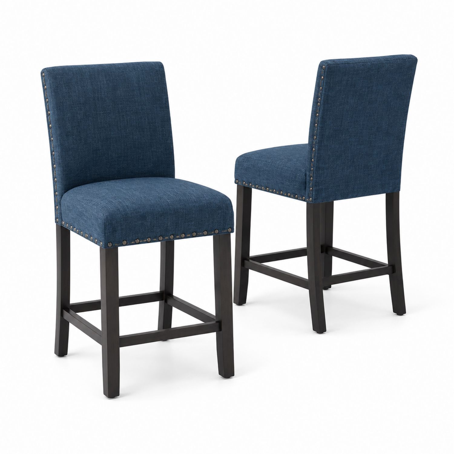 Lot de 2 tabourets de bar en bois et tissu bleu-Zenloftch