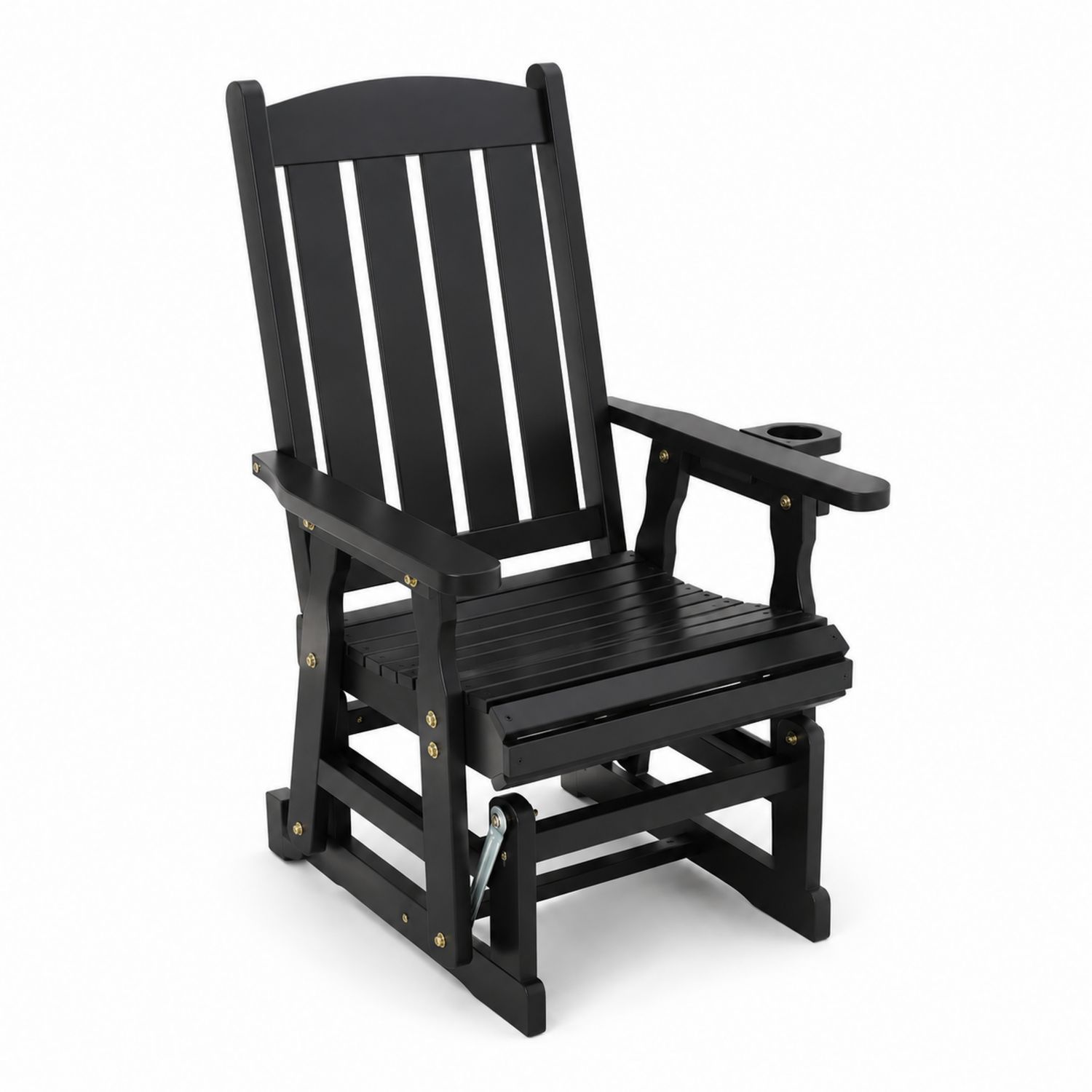 Chaise Berçante Extérieure en Bois Noir avec Porte-gobelet-Zenloftch