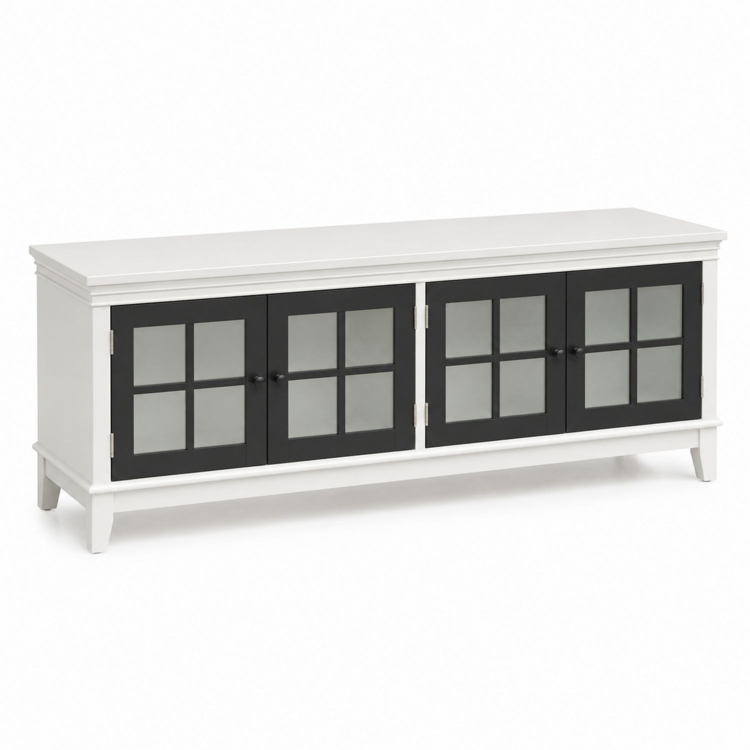 Meuble TV en bois et verre trempé Blanc/Noir 150x40x55 cm-Zenloftch