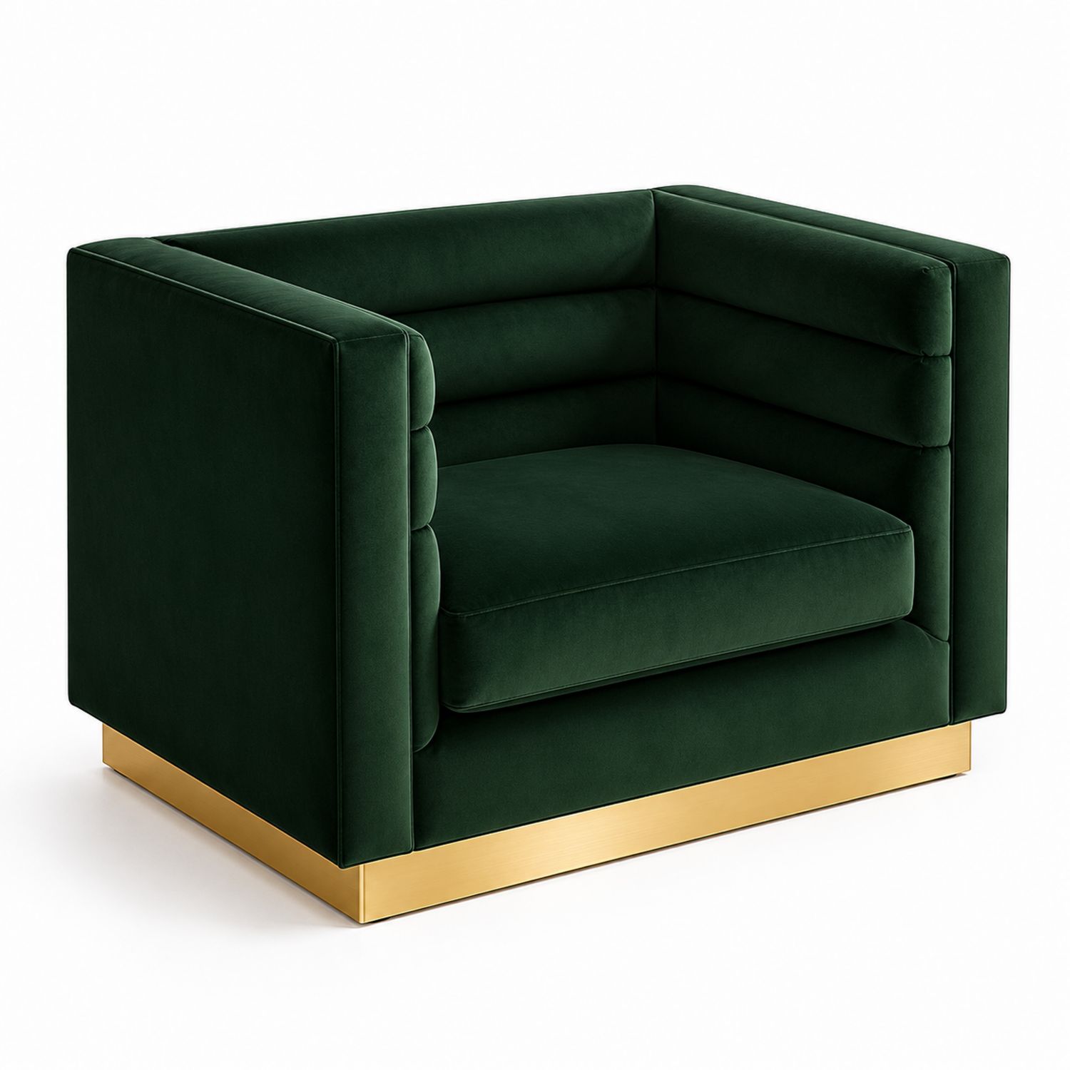 Fauteuil en velours vert foncé avec base en métal doré-Zenloftch